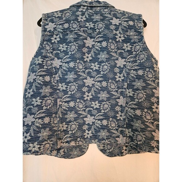 Coldwater Creek Vest STRETCH DENIM Size L Jacquard FLORAL EMBROIDERY Embroidered - Picture 4 of 6